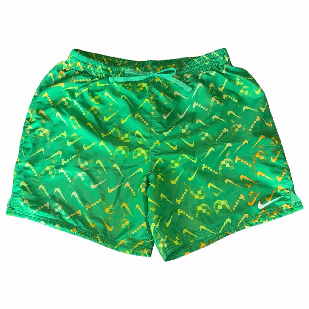 Nike Mens XL Swim Trunks Green Electric Yellow Digi Swoosh Ombre 6” Lined
